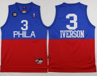 Philadelphia 76ers -3 Allen Iverson Red Blue Nike Throwback Stitched NBA Jersey