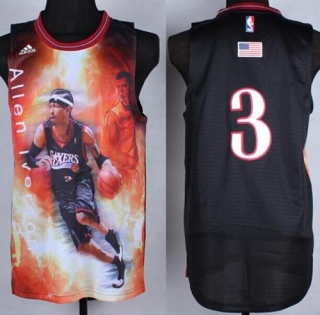 Philadelphia 76ers -3 Allen Iverson Black Portrait Fashion Stitched NBA Jersey