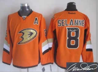 Autographed NHL Anaheim Ducks -8 Teemu Selanne Orange Stitched Jersey