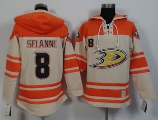 Anaheim Ducks -8 Teemu Selanne Cream Orange Sawyer Hooded Sweatshirt Stitched NHL Jersey