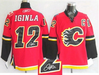Autographed Calgary Flames -12 Jarome Iginla Stitched Red NHL Jersey