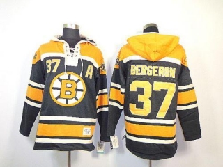 Boston Bruins -37 Patrice Bergeron Black Sawyer Hooded Sweatshirt Stitched NHL Jersey