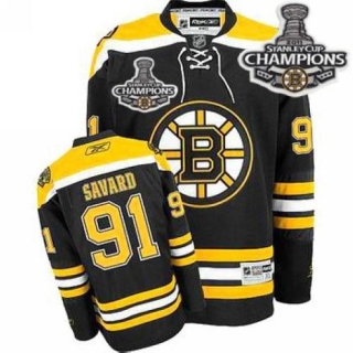 Boston Bruins 2011 Stanley Cup Champions Patch -91 Marc Savard Black Stitched NHL Jersey