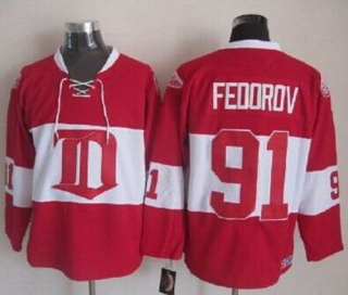 Detroit Red Wings -91 Sergei Fedorov Red Winter Classic CCM Throwback Stitched NHL Jersey