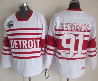 Detroit Red Wings -91 Sergei Fedorov White 75TH CCM Stitched NHL Jersey