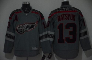 Detroit Red Wings -13 Pavel Datsyuk Charcoal Cross Check Fashion Stitched NHL Jersey