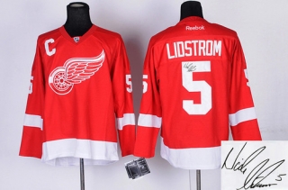 Autographed Detroit Red Wings -5 Nicklas Lidstrom Stitched Red NHL Jersey