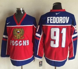 Detroit Red Wings -91 Sergei Fedorov Red Blue Nike Stitched NHL Jersey