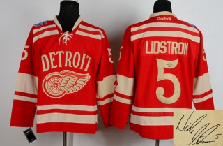 Autographed Detroit Red Wings -5 Nicklas Lidstrom Red Stitched NHL Jersey
