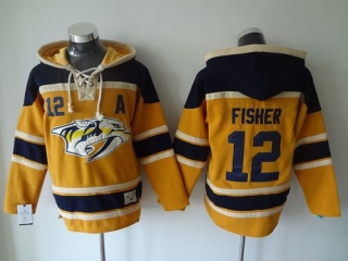 Nashville Predators -12 Mike Fisher Yellow Sawyer Hooded Sweatshirt Stitched NHL Jersey