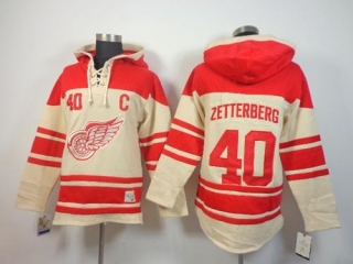 Detroit Red Wings -40 Henrik Zetterberg Cream Sawyer Hooded Sweatshirt Stitched NHL Jersey