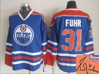 Autographed Edmonton Oilers -31 Grant Fuhr Stitched Light Blue NHL Jersey