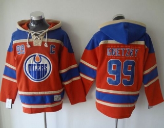 Edmonton Oilers -99 Wayne Gretzky Orange Sawyer Hooded Sweatshirt Stitched NHL Jersey