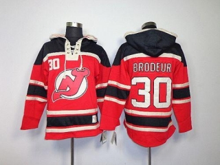 New Jersey Devils -30 Martin Brodeur Red Sawyer Hooded Sweatshirt Stitched NHL Jersey