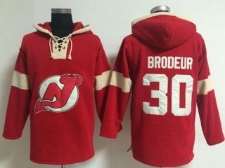 New Jersey Devils -30 Martin Brodeur Red Pullover NHL Hoodie