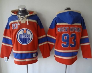 Edmonton Oilers -93 Ryan Nugent-Hopkins Orange Sawyer Hooded Sweatshirt Stitched NHL Jersey