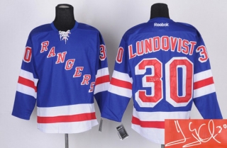 Autographed New York Rangers -30 Henrik Lundqvist Blue Stitched NHL Jersey