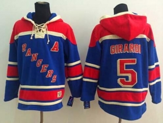 New York Rangers -5 Dan Girardi Blue Sawyer Hooded Sweatshirt Stitched NHL Jersey