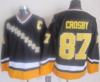Pittsburgh Penguins -87 Sidney Crosby Black Yellow CCM Throwback Stitched NHL Jersey