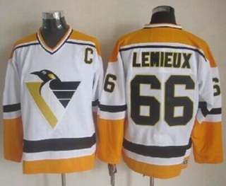 Pittsburgh Penguins -66 Mario Lemieux White Yellow CCM Throwback Stitched NHL Jersey