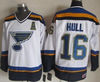 St Louis Blues -16 Brett Hull White Navy CCM Throwback Stitched NHL Jersey