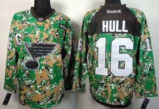 St Louis Blues -16 Brett Hull Camo Veterans Day Practice Stitched NHL Jersey