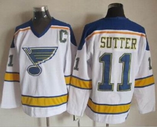 St Louis Blues -11 Brian Sutter White Yellow CCM Throwback Stitched NHL Jersey