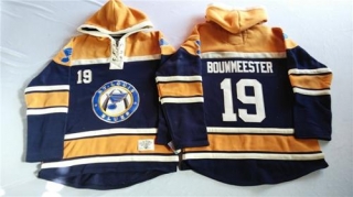 St Louis Blues -19 Jay Bouwmeester Navy Blue Gold Sawyer Hooded Sweatshirt Stitched NHL Jersey
