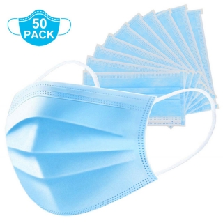 50 Pack Disposable 3-Layer Face Mask Dust Proof Antiviral Anti Germ Surgical Medical Masks Earloop Mouth Covers