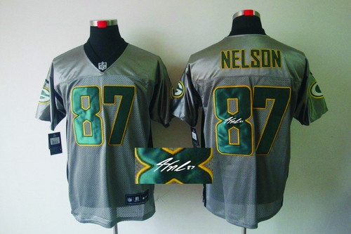 Autographed Nike Green Bay Packers #87 Jordy Nelson Grey Shadow Men's Stitched NFL Elite Jersey