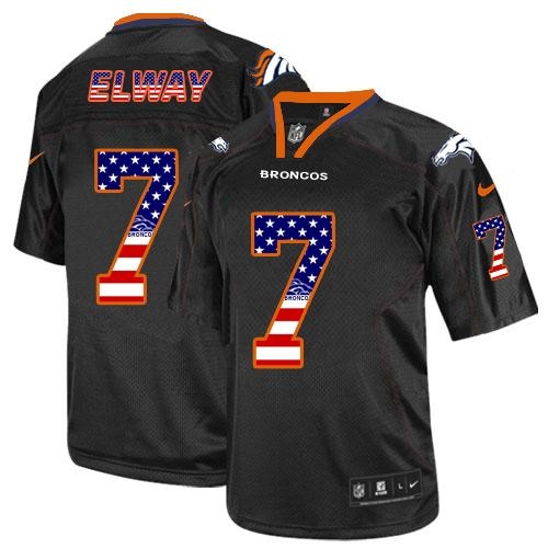 Nike Denver Broncos #7 John Elway Black Men's Stitched NFL Elite USA Flag Fashion Jersey