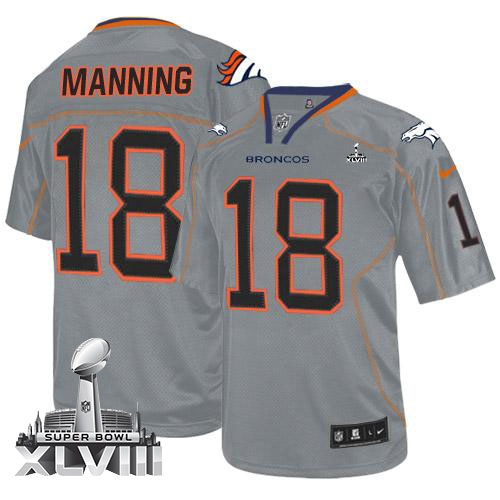 Nike Denver Broncos #18 Peyton Manning Lights Out Grey Super Bowl XLVIII Men's Stitched NFL Elite Je
