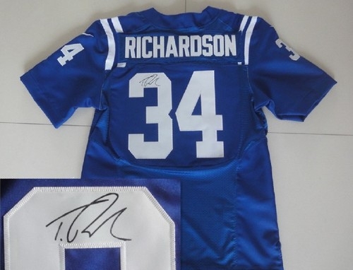 Nike Indianapolis Colts #34 Trent Richardson Elite Blue Autographed Men's NFL Stitched Jersey