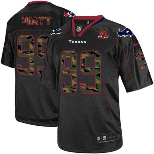 Nike Houston Texans -99 JJ Watt Black With 10th Patch Mens Stitched NFL Elite Camo Fashion Jersey