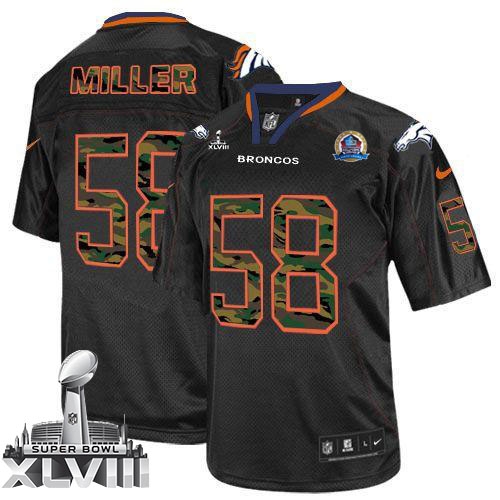 Nike Denver Broncos #58 Von Miller Black With Hall of Fame 50th Patch Super Bowl XLVIII Men's Stitch