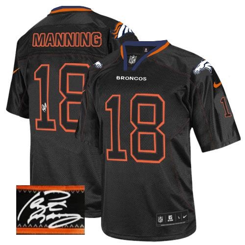 Nike Denver Broncos #18 Peyton Manning Lights Out Black Men's Stitched NFL Elite Autographed Jersey