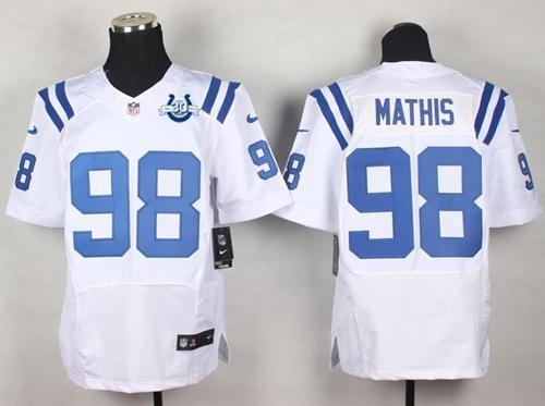 Nike Indianapolis Colts #98 Robert Mathis White With 30TH Seasons Patch Men's Stitched NFL Elite Jer