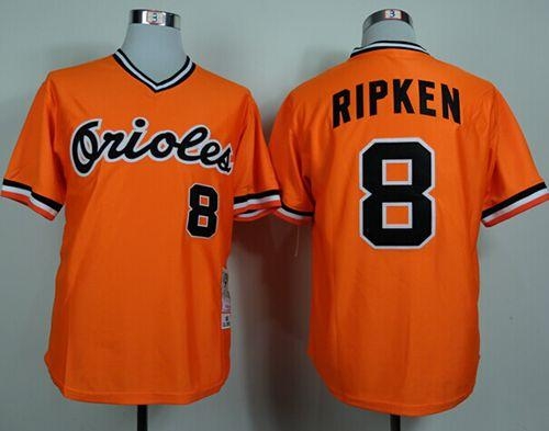 Mitchell and Ness 1982 Baltimore Orioles #8 Cal Ripken Orange Throwback Stitched MLB Jersey