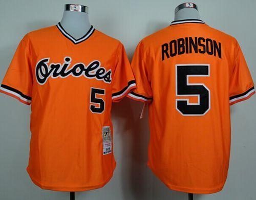 Mitchell and Ness 1975 Baltimore Orioles #5 Brooks Robinson Orange Throwback Stitched MLB Jersey