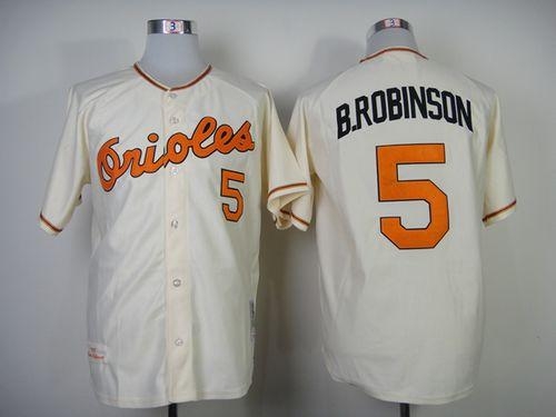 Mitchell And Ness 1970 Baltimore Orioles #5 Brooks Robinson Cream Throwback Stitched MLB Jersey